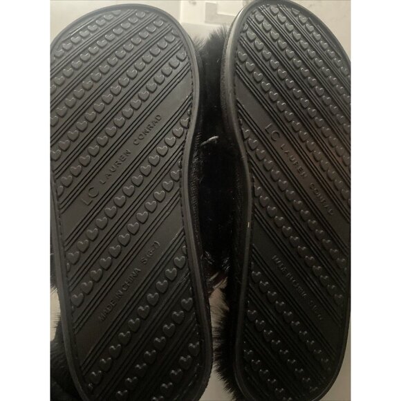 NWT Lauren‎ Conrad LC X Band Faux Fur Slide Slippers Black Large L 8-9 Cozy - Picture 4 of 5